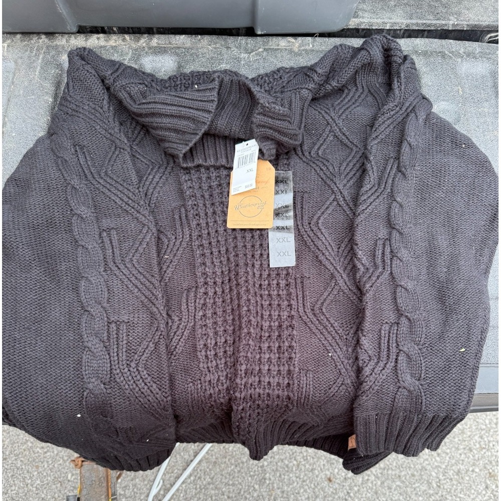 Weatherproof Vintage Men's XXL Black Cable Knit Shawl Collar Sweater NWT $80